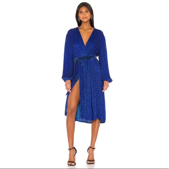 Retrofete Dresses & Skirts - NEW❗️Retrofete Audrey Shimmery Robe Wrap Dress in Royal Blue 💙